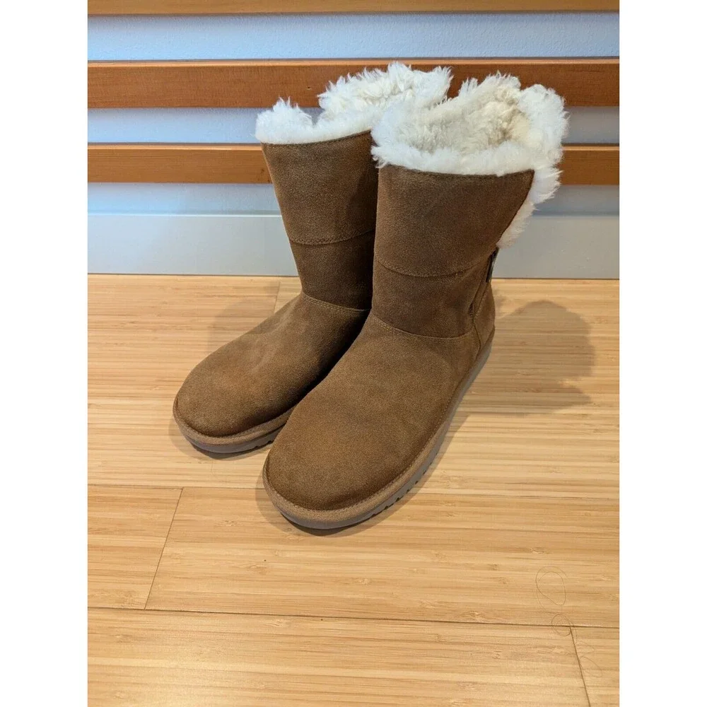 Koolaburra Ugg Aribel Short Shearling Suede Winter Boots Brown Women's 10